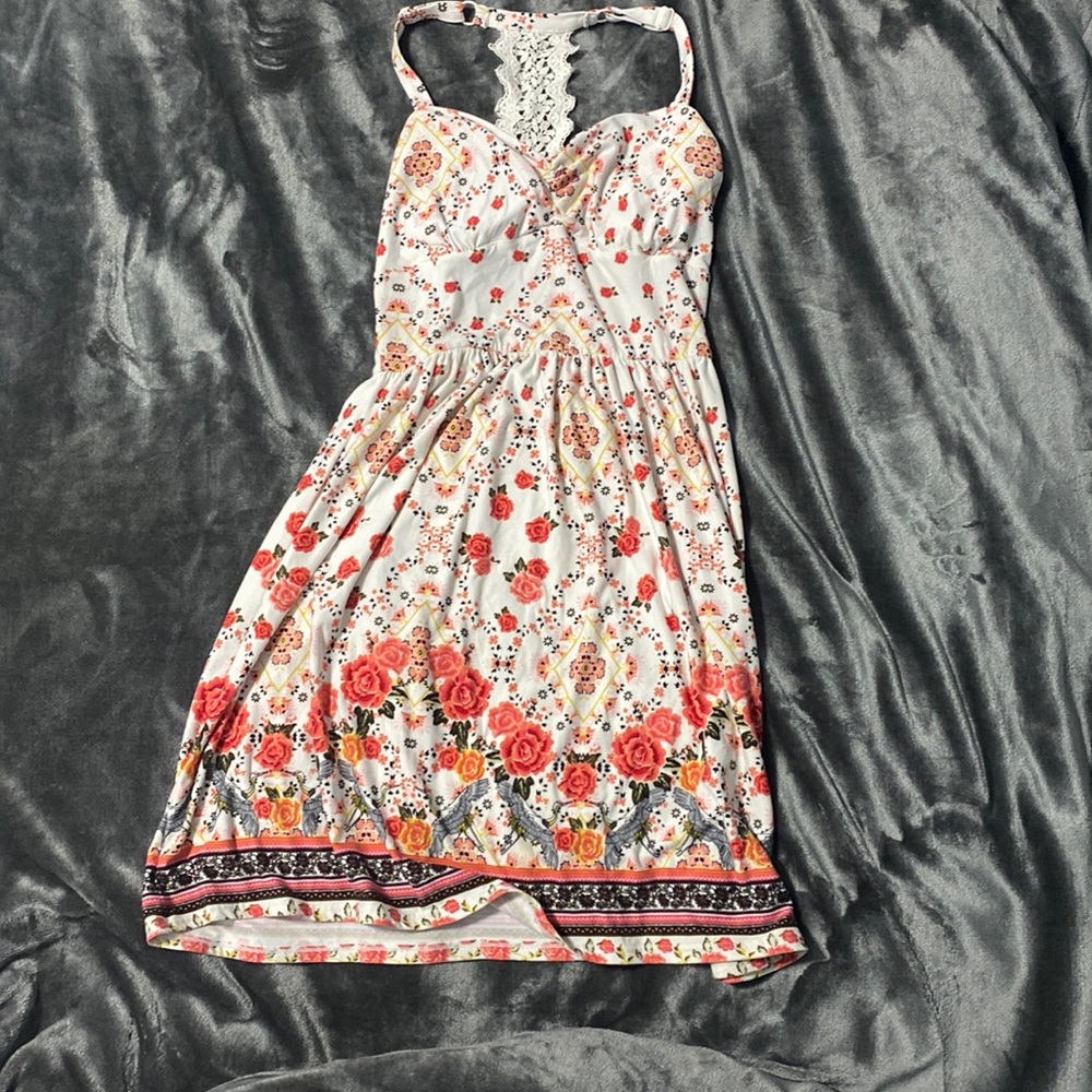 floral white and pink dress